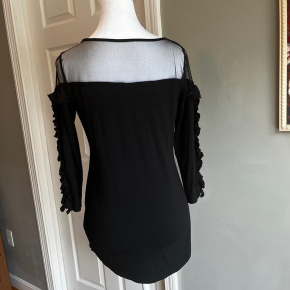 Love Scarlett Black Ruffle Off Shoulder Mesh Top Blouse Whimsical Goth Victorian - Picture 5 of 7
